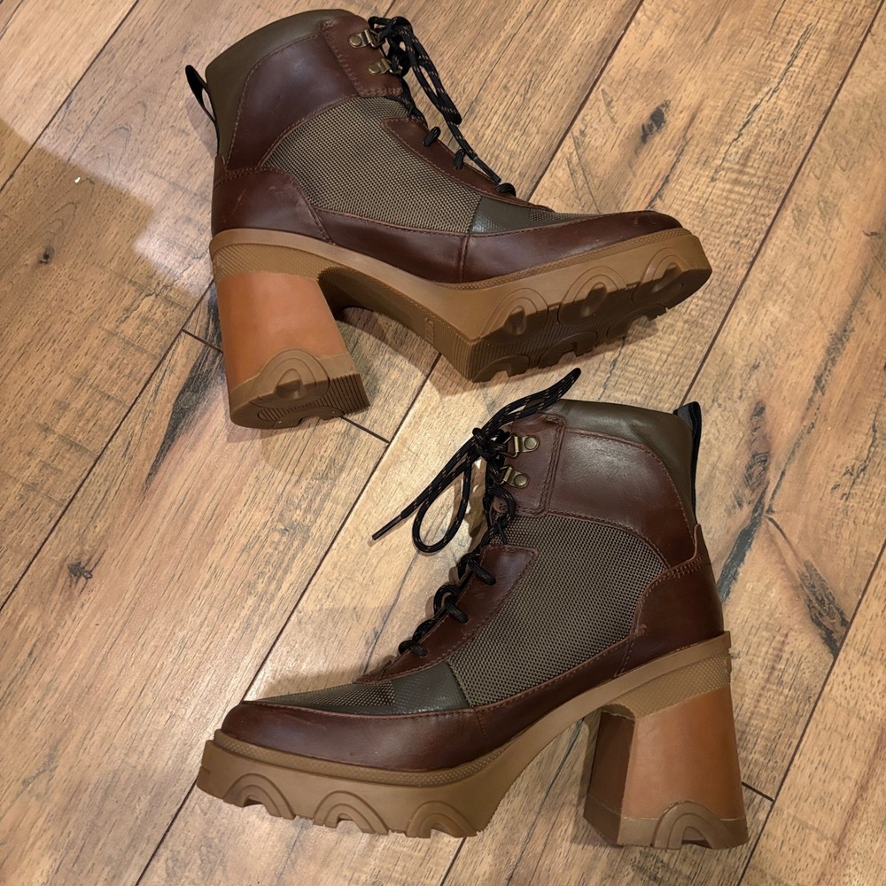 Sorel Brex Lace Boots Army Green Brown Leather Size 8 - Picture 8 of 12